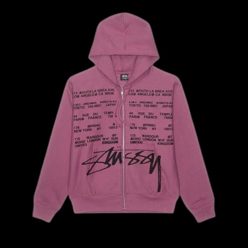 Stussy Locations Zip Hoodie 'Berry'