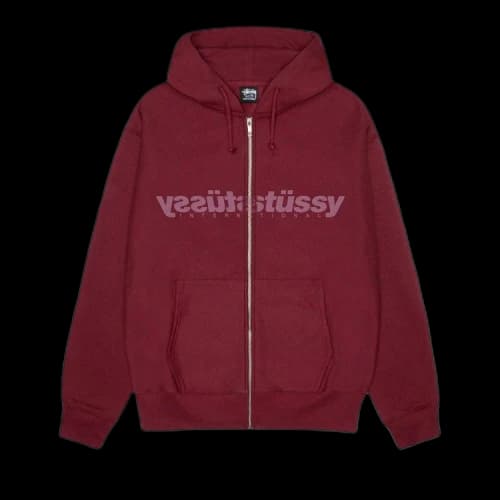 Stussy Mirror Zip Hoodie Wine