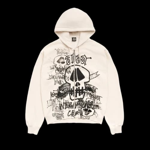 Stussy Skulls Zip Hoodie Pigment Dyed 'Bone'