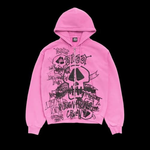 Stussy Skulls Zip Hoodie Pigment Dyed 'Pink'