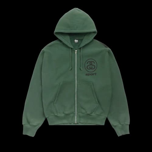 Stussy Link Sport Zip Hoodie Garment Dyed 'Pine'