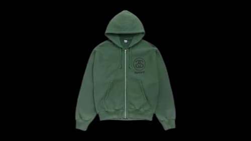 Stussy Link Sport Zip Garment Dyed Hoodie Pine