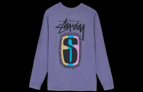 Stussy S Frame Pigment Dyed S Logo Printing Long Sleeves T-shirt Unisex Purple