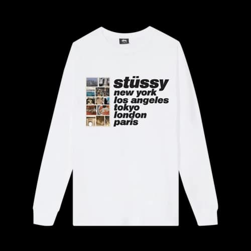 Stussy Italic Collage Long-Sleeve Tee 'White'