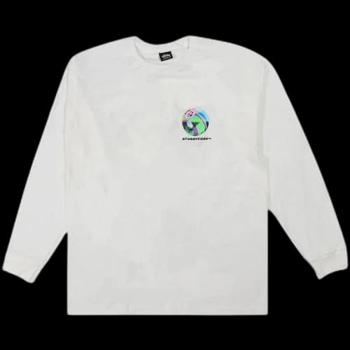 Stussy Iridescent 8 Ball L/S Tee White