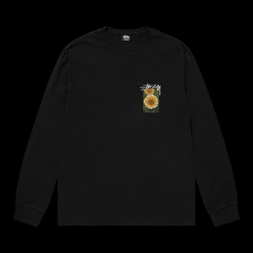 Stussy Flower Grid Pigment Dyed Long-Sleeve Tee 'Black'