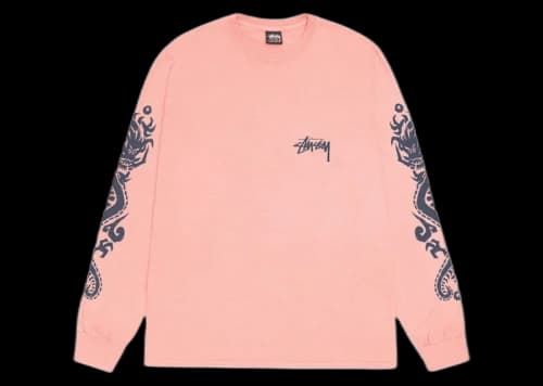 Stussy Dragons Pigment Dyed L/S Tee Coral