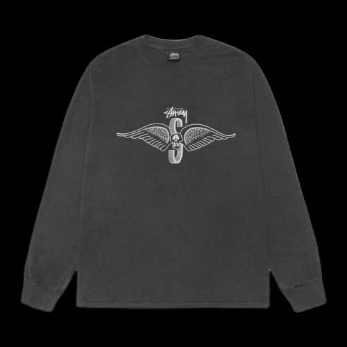 Stussy Skull Wings L/S Pigment Dyed Tee Black