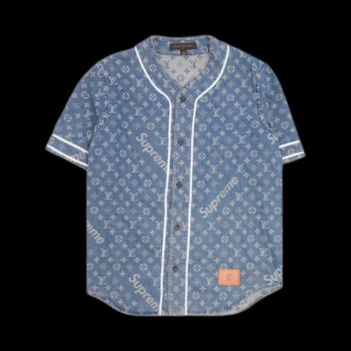 Louis Vuitton x Supreme Jacquard Denim Baseball Jersey 'Blue'