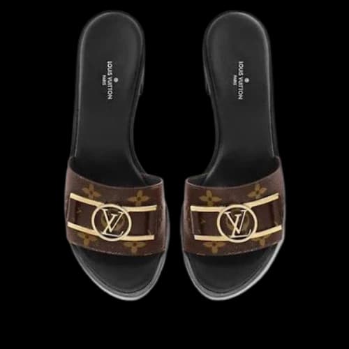 LOUIS VUITTON Lock It Slides 'Brown Monogram with Gold Plate' (Women's)