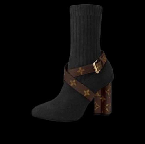 LOUIS VUITTON Silhouette Ankle Boots 'Black with Monogram Heel and Strap' (Women's)