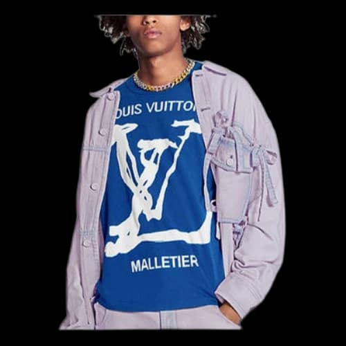 LOUIS VUITTON LV Graffiti Inlaid Crew Neck Sweater For Men Blue
