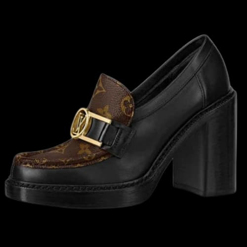 LOUIS VUITTON Academy Heeled Loafers 'Black with Brown Monogram' (Women's)