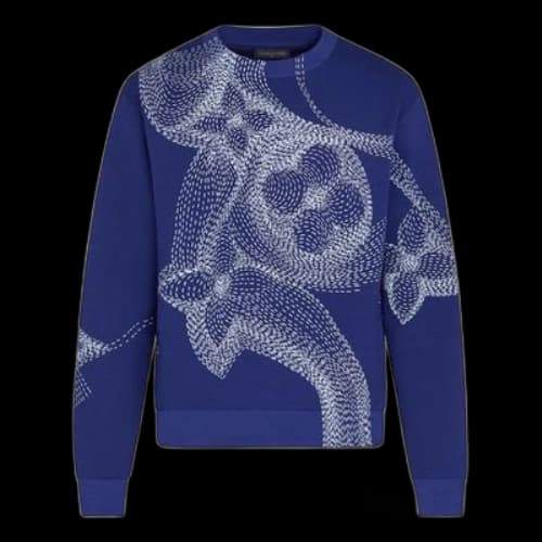 LOUIS VUITTON LV Floral Print Round Neck Long Sleeve Sweater For Men Blue