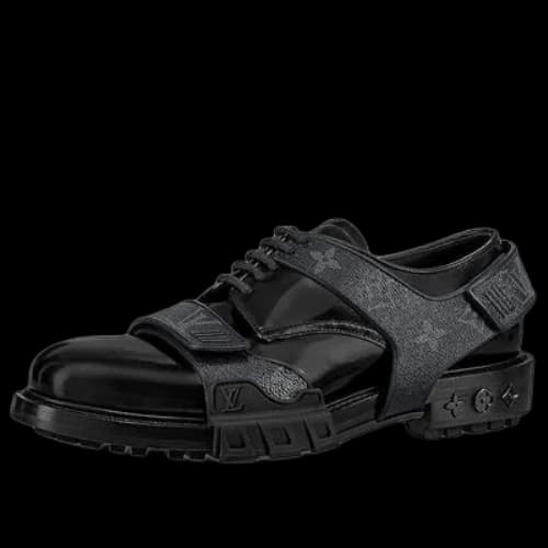 LOUIS VUITTON Harness Derby Shoes 'Black with Monogram Straps'