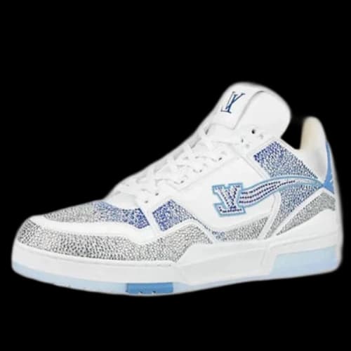 LOUIS VUITTON Trainer Sneakers 'White with Shiny Grey Blue Crystals'
