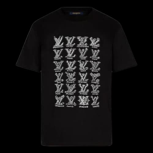 LOUIS VUITTON Logo Printing Round Neck Short Sleeve Black