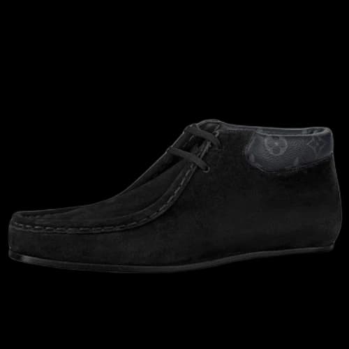 LOUIS VUITTON Mods Ankle Boots 'Black Suede with Faded Monogram Collar'