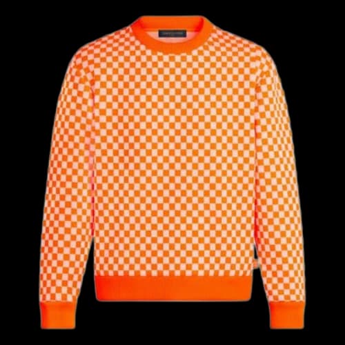 LOUIS VUITTON LV SS21 Monogram Plaid Crewneck Pullover For Men Orange