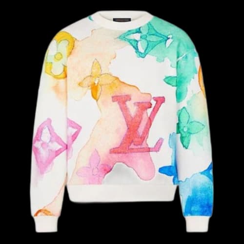 LOUIS VUITTON FW21 Logo Full Print Round Neck Long Sleeves White