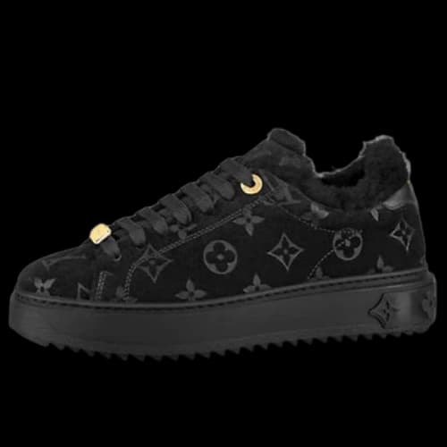 LOUIS VUITTON Time Out Shearling Sneakers 'Black Monogram with Gold' (Women's)