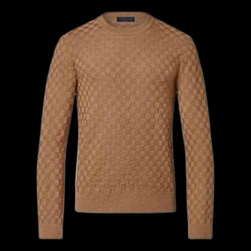 LOUIS VUITTON FW21 Iconic Grid Round Neck Long Sleeves Brown T-Shirt