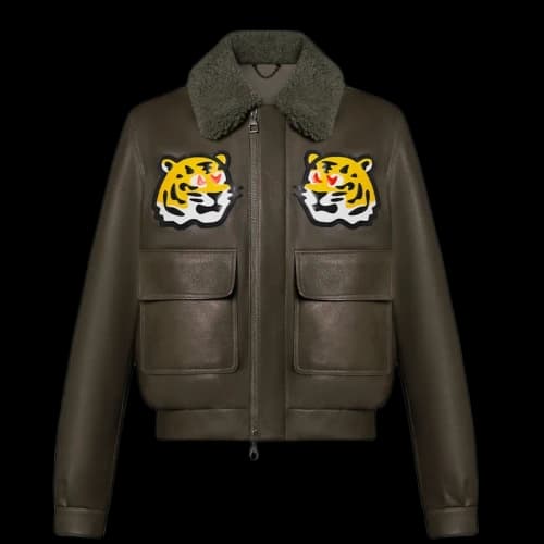 Louis Vuitton x Nigo Leather Blouson with Tiger Patches Jacket Dark Khaki
