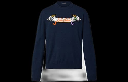 Louis Vuitton x Nigo Intarsia Jacquard Graphic Cashmere Crewneck Dark Ocean