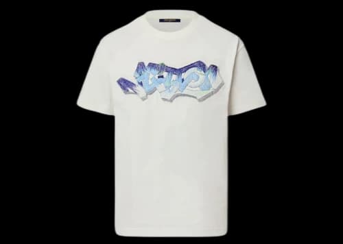 Louis Vuitton 3D LV Graffiti Embroidered T-Shirt White Blue