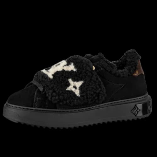 LOUIS VUITTON LV Time Out Furry Sneakers 'Black with Brown and White Logo' (Women's)