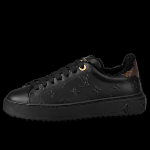 LOUIS VUITTON Time Out Sneakers 'Black Monogram with Shearling' (Women's)