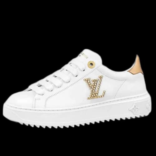 LOUIS VUITTON Time Out Sneakers 'White with Gold Rhinestone Logo' (Women's)