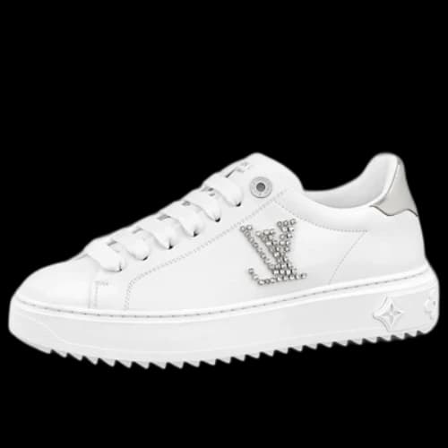 LOUIS VUITTON Time Out Sneakers 'White with Silver Rhinestone Logo' (Women's)