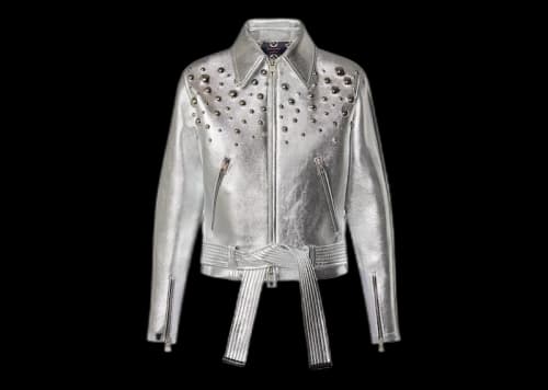 Louis Vuitton x Yayoi Kusama Metal Studs Metallized Leather Jacket Silver