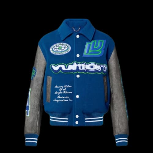 Louis Vuitton Embroidered Varsity Blouson Grey Blue