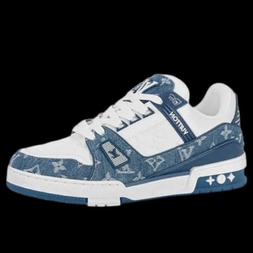 LOUIS VUITTON LV Trainer Sneakers 'White with Blue Mesh Monogram' (Women's)