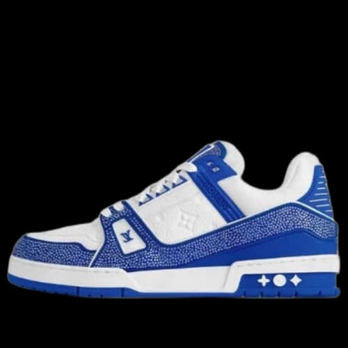 LOUIS VUITTON LV Trainer Sneakers 'White Monogram with Blue and Rhinestones'