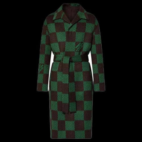 Louis Vuitton Damier Double Face Wool Mix Belted Coat Jolly Green