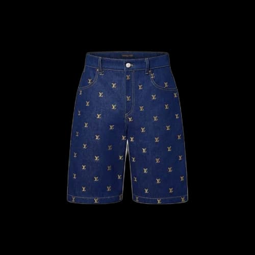 Louis Vuitton Embroidered Signature Denim Shorts Indigo
