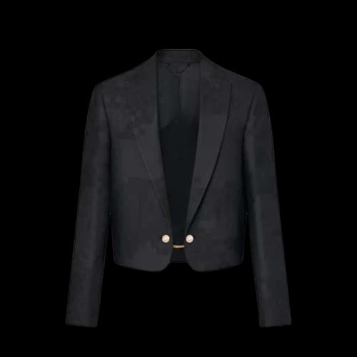 Louis Vuitton Damier Silk-Wool Mix Cropped Dandy Jacket Black Damoflage