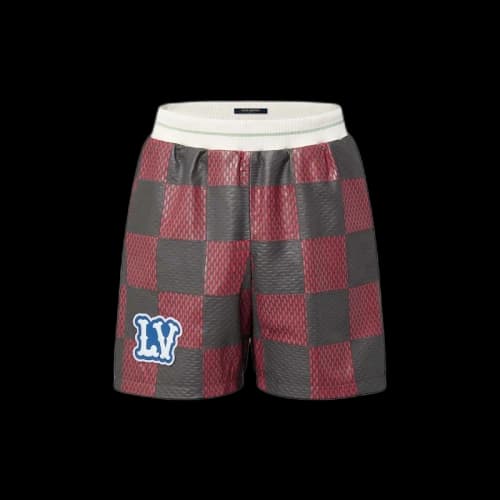 Louis Vuitton Leather Intarsia Damier Rugby Shorts Bright Red