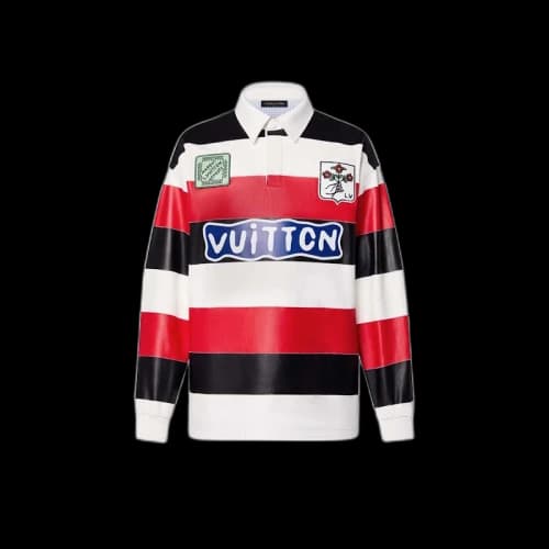 Louis Vuitton Long-Sleeved Leather Intarsia Rugby Polo Bright Red