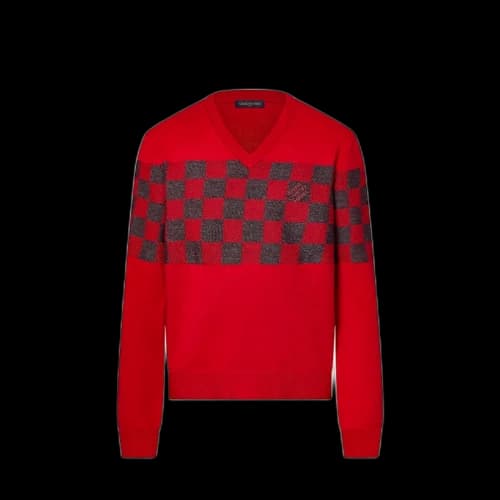Louis Vuitton Damier V-Neck Wool Pullover Bright Red