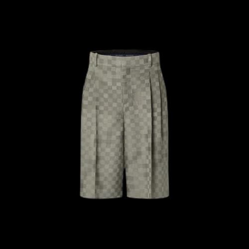 Louis Vuitton Tailored Wide Damier Damoflage Wool Shorts Grey