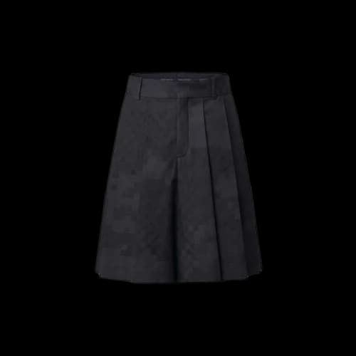 Louis Vuitton Pleated Silk And Wool Blend Damier Shorts Black Damoflage