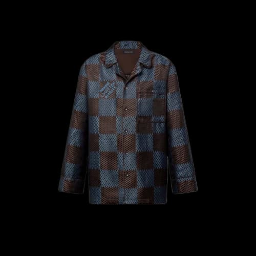 Louis Vuitton Long-Sleeved Damier Silk Pyjama Shirt Classic Blue