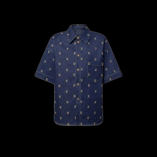 Louis Vuitton Embroidered Signature Short-Sleeved Denim Shirt Indigo