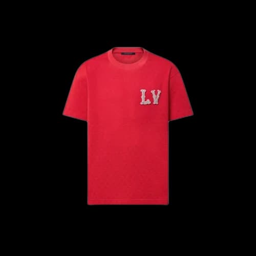 Louis Vuitton Cotton Pique T-Shirt with Embroidered LV Patch Bright Red