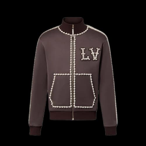 Louis Vuitton Technical Cotton Track Top Embellished with Pearls Ebony