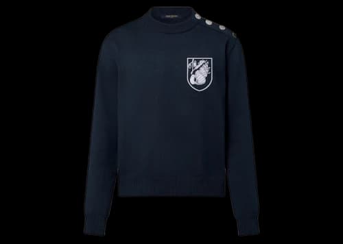 Louis Vuitton Embroidered Cotton-Blend Crewneck Navy Blue